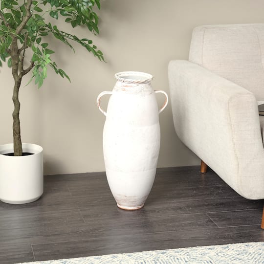 23.5" Distressed White Metal Vase